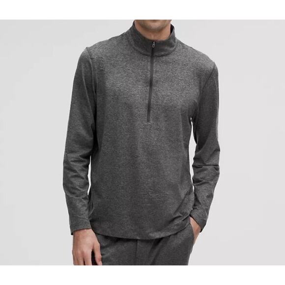 Lululemon Mens Sz L Soft Jersey Half Zip Heathered Black Graphite Grey - Picture 1 of 16